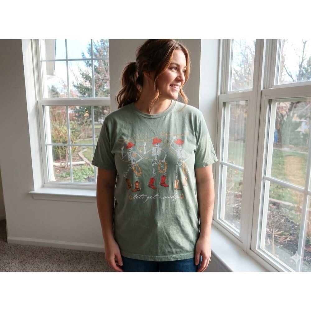 Juniors' Awake 'Let's Get Rowdy' Rolled Cuff Graphic Tee olive green Sz small